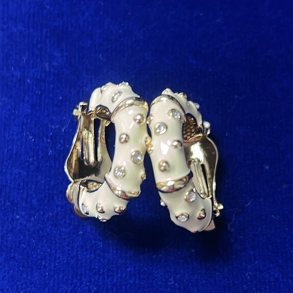 Grace Kelly Collection 18k Gold Plated Enameled Hoop Clip Earrings - Picture 1 of 5